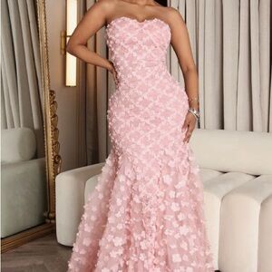 Othr Pink Floral Strapless Prom Dress
